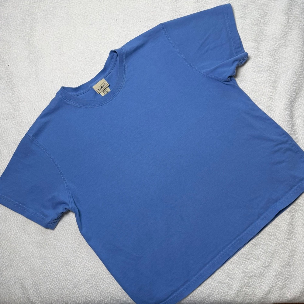 LL Bean Womens Blue 100% Cotton Short Sleeve Crew Neck T-Shirt Size Small SM-REG